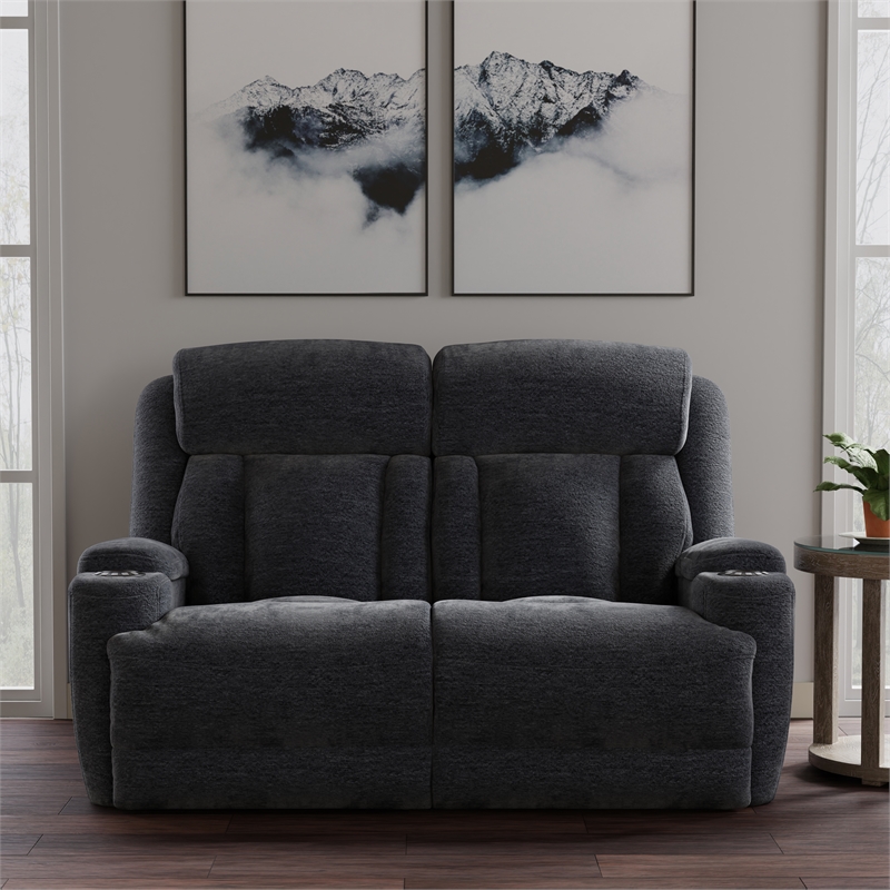 Pemberly Row Lucky Charcoal Power Reclining Sofa and Loveseat