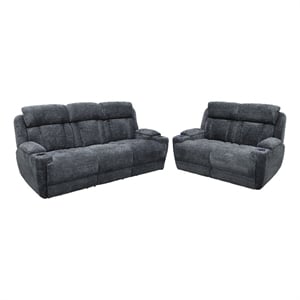 Pemberly Row Lucky Charcoal Power Reclining Sofa and Loveseat