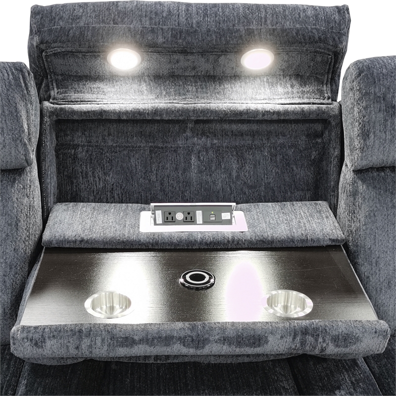 Pemberly Row Charcoal Power Reclining Sofa and Two Recliners