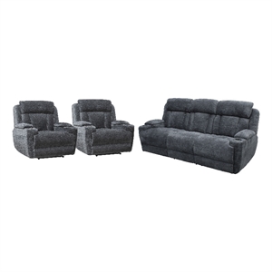 Pemberly Row Charcoal Power Reclining Sofa and Two Recliners