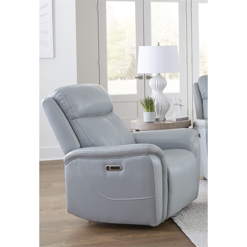 Pemberly Row Seamist Grey Power Reclining Sofa and Two Recliners