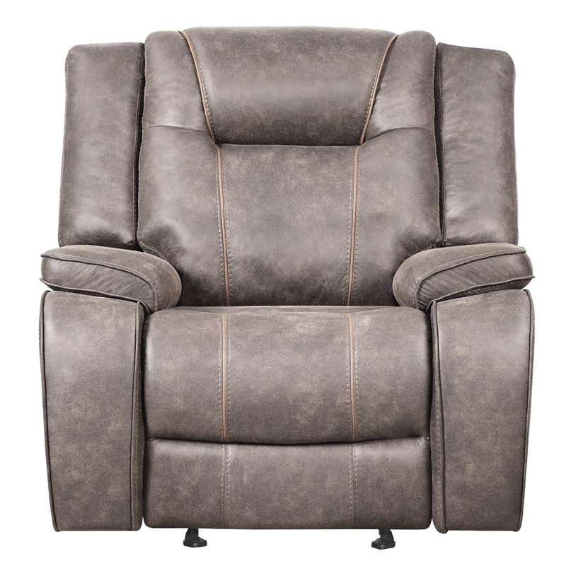 Pemberly Row Desert Taupe Manual Glider Reclining Sofa and Two Recliners