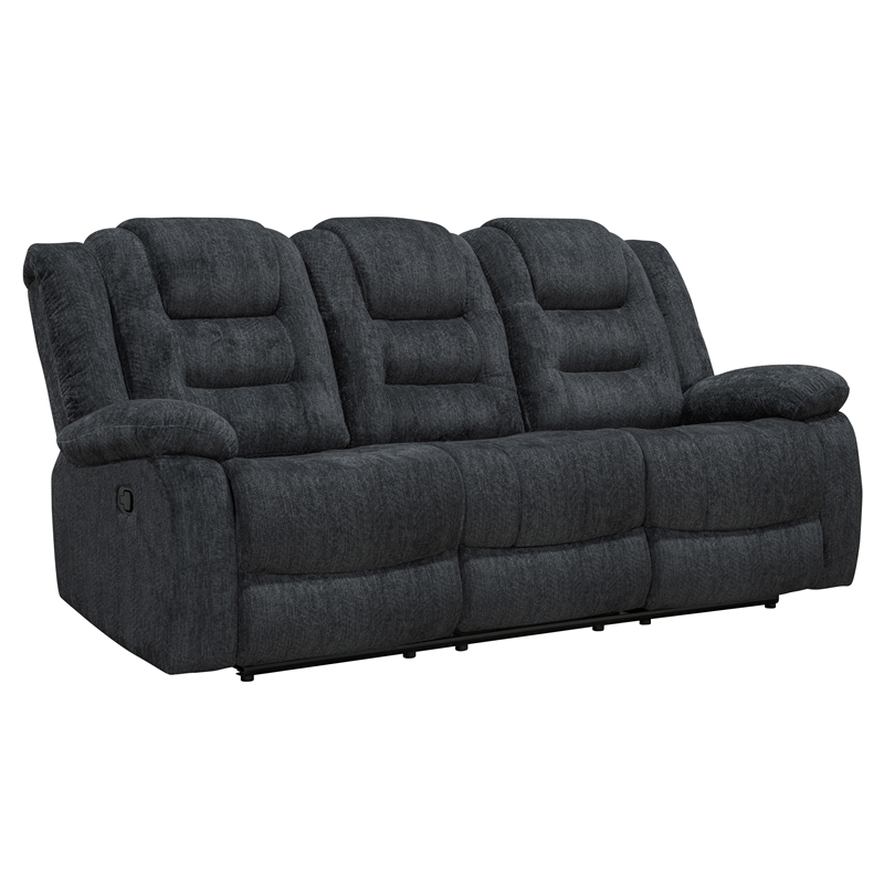 Pemberly Row Misty Storm Manual Glider Reclining Sofa and Two Recliners