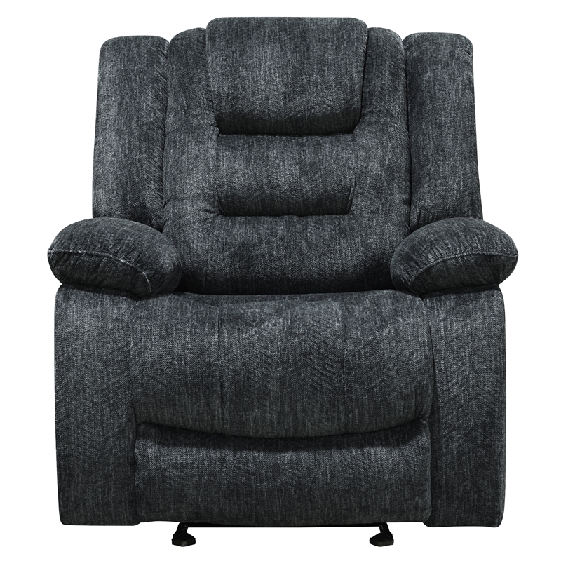 Pemberly Row Misty Storm Manual Glider Reclining Sofa and Two Recliners
