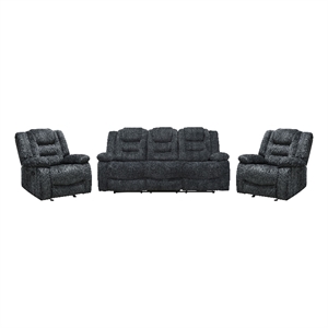 Pemberly Row Misty Storm Manual Glider Reclining Sofa and Two Recliners