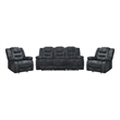 Pemberly Row Misty Storm Manual Glider Reclining Sofa and Two Recliners