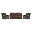 Pemberly Row Shadow Brown Manual Glider Reclining Sofa and Two Recliners