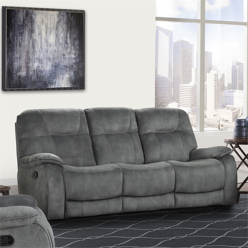 Pemberly Row Shadow Grey Manual Glider Reclining Sofa and Two Recliners