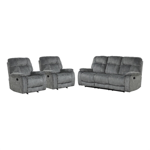 Pemberly Row Shadow Grey Manual Glider Reclining Sofa and Two Recliners