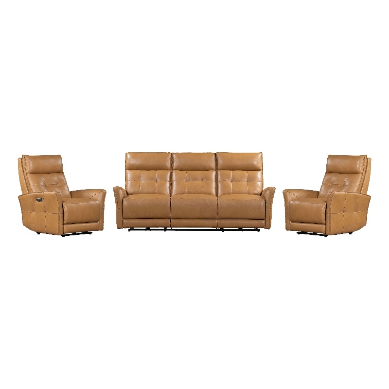 Pemberly Row Lucca Butterscotch Power Reclining Sofa and Two Recliners
