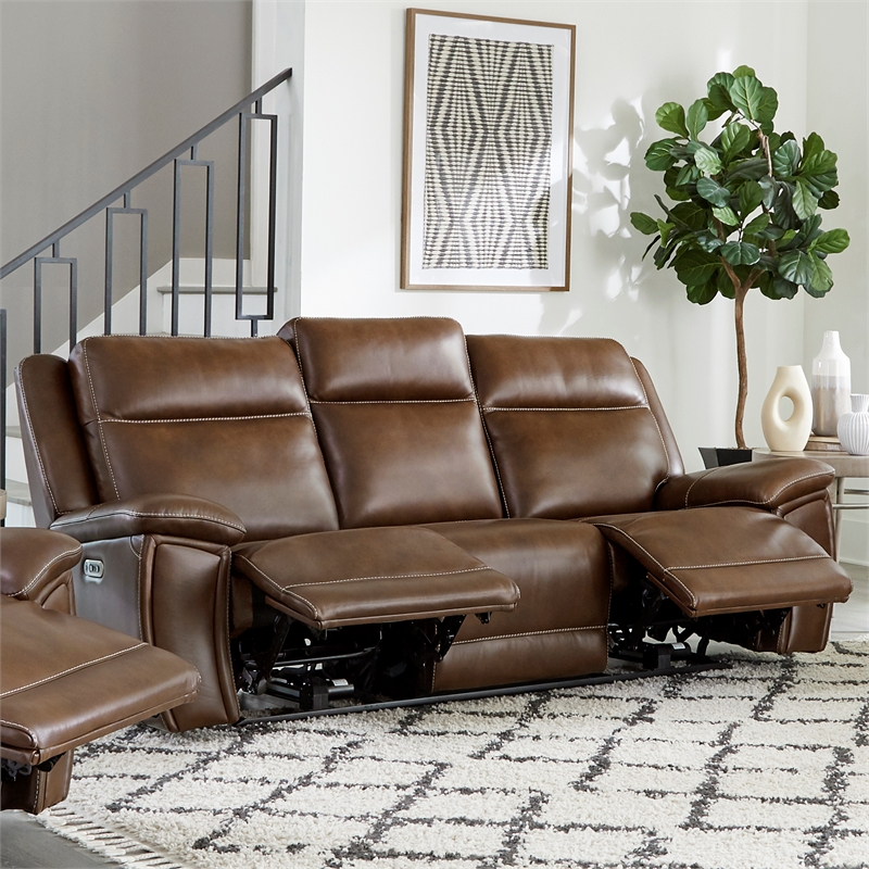 Pemberly Row Hickory Power Reclining ZeroGravity Sofa and Two Recliners
