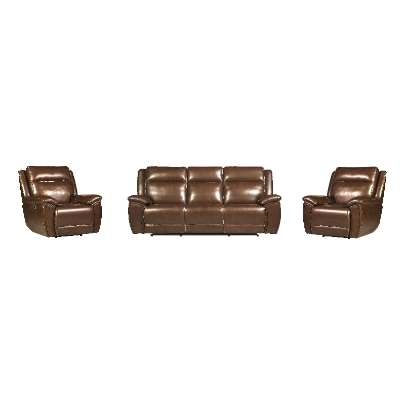 Pemberly Row Hickory Power Reclining ZeroGravity Sofa and Two Recliners
