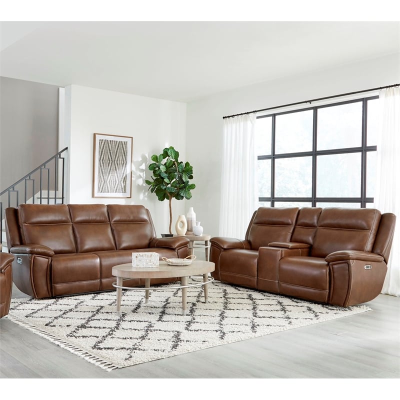 Pemberly Row Hickory Power Reclining Zero Gravity Sofa and Loveseat