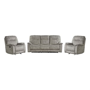 Pemberly Row Shadow Natural Manual Glider Reclining Sofa and 2 Recliners