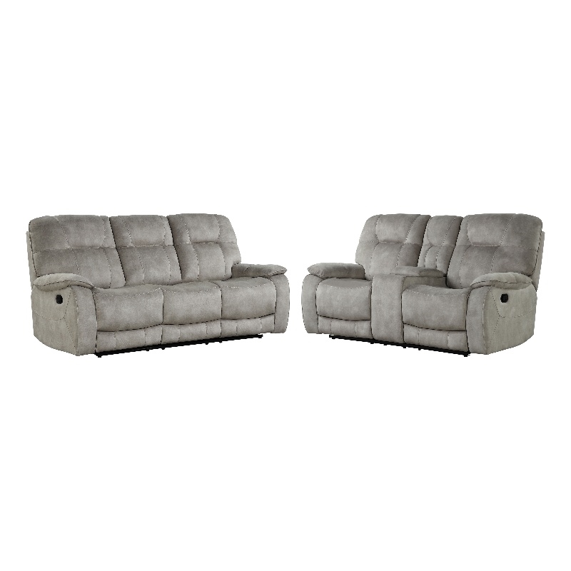 Pemberly Row Shadow Natural Manual Reclining Sofa and Loveseat