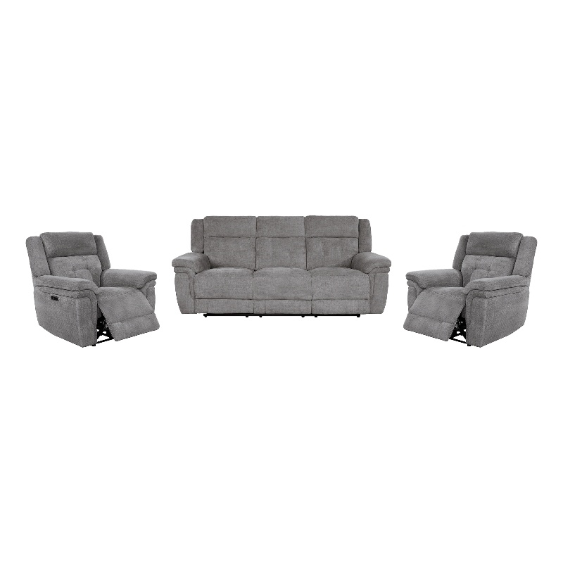 Pemberly Row Bristol Grey Power Reclining Sofa and Two Recliners