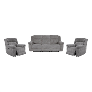 Pemberly Row Bristol Grey Power Reclining Sofa and Two Recliners