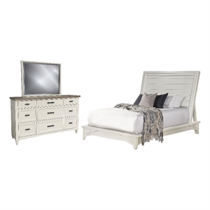 Pemberly Row Bedroom Queen Platform Bed with Dresser and Mirror