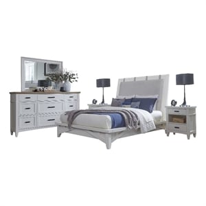 Pemberly Row King Platform Bed 2 Nightstands and Dresser Mirror