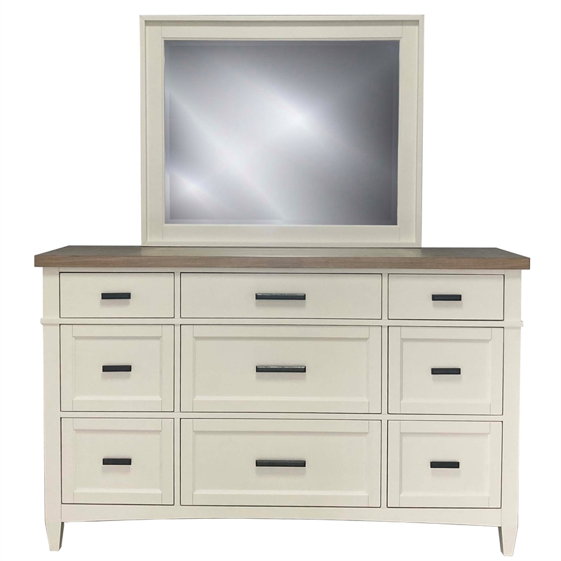 Pemberly Row Queen Shelter Bed 2 Nightstands and Dresser Mirror
