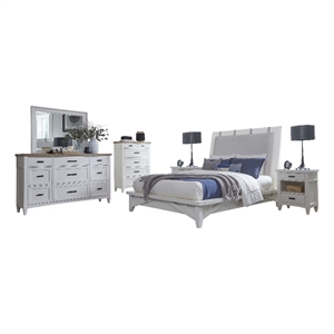 Pemberly Row Queen Bed 2 Nightstands Dresser Mirror and Chest