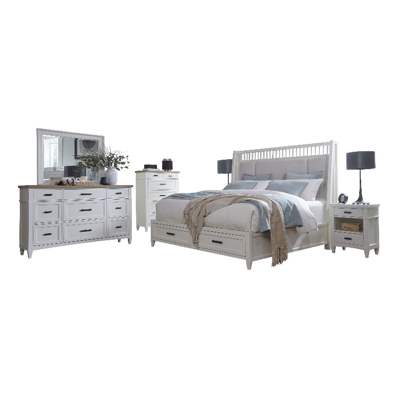 Pemberly Row Queen Bed 2 Nightstands Dresser Mirror and Chest