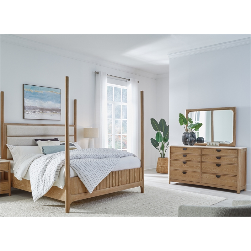 Pemberly Row Bedroom Queen Poster Bed with Dresser and Mirror