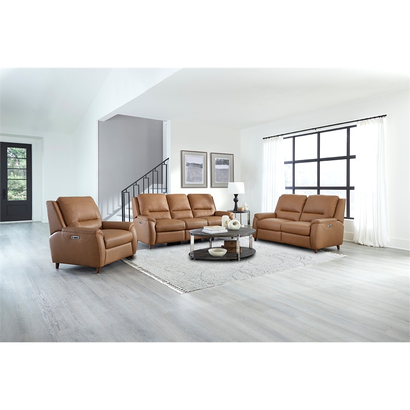 Pemberly Row Caramel Cream Power Reclining Sofa Loveseat and Recliner