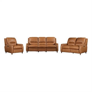 Pemberly Row Caramel Cream Power Reclining Sofa Loveseat and Recliner