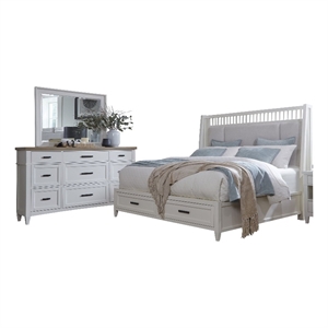 Pemberly Row Bedroom Queen Shelter Bed with Dresser and Mirror