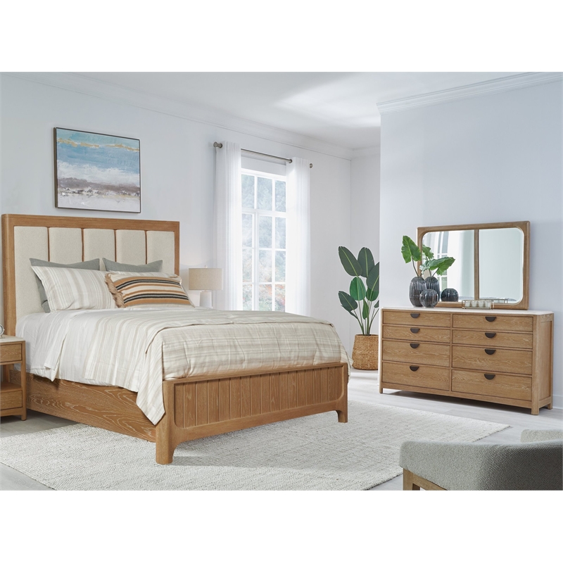 Pemberly Row Bedroom Queen Panel Bed with Dresser and Mirror