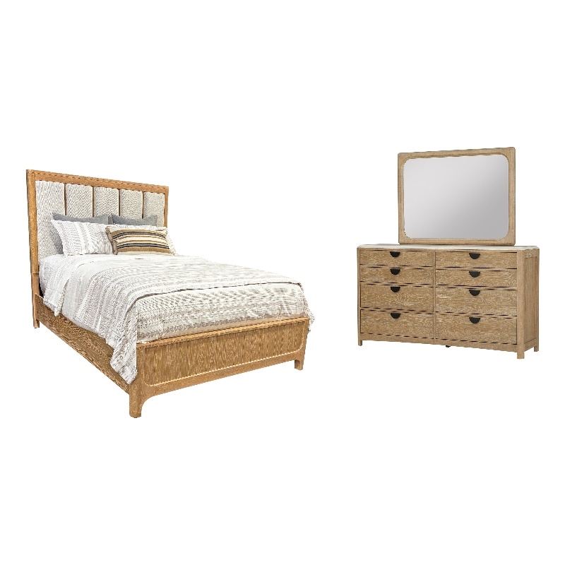Pemberly Row Bedroom Queen Panel Bed with Dresser and Mirror