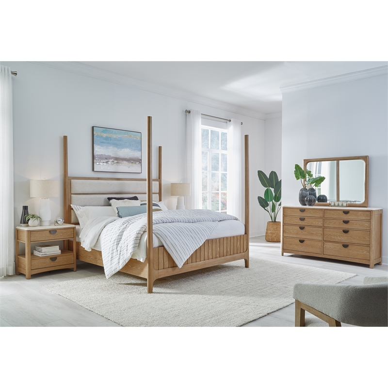 Pemberly Row Queen Poster Bed 2 Nightstands and Dresser with Mirror
