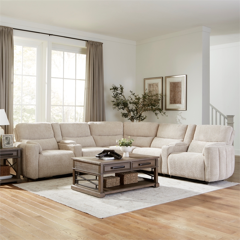 Pemberly Row Buttercream 7 Piece Modular Power Reclining Sectional