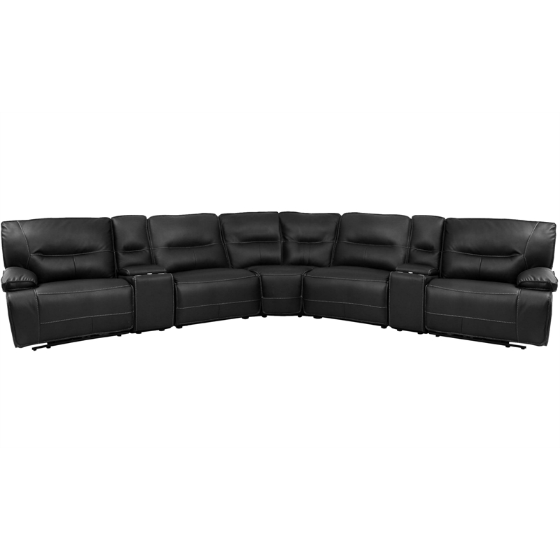 Pemberly Row Black 7 Piece Power Reclining Adjustable Headrests Sectional