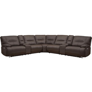 Pemberly Row Chocolate 7 Piece Power Reclining Adjustable Headrests Sectional