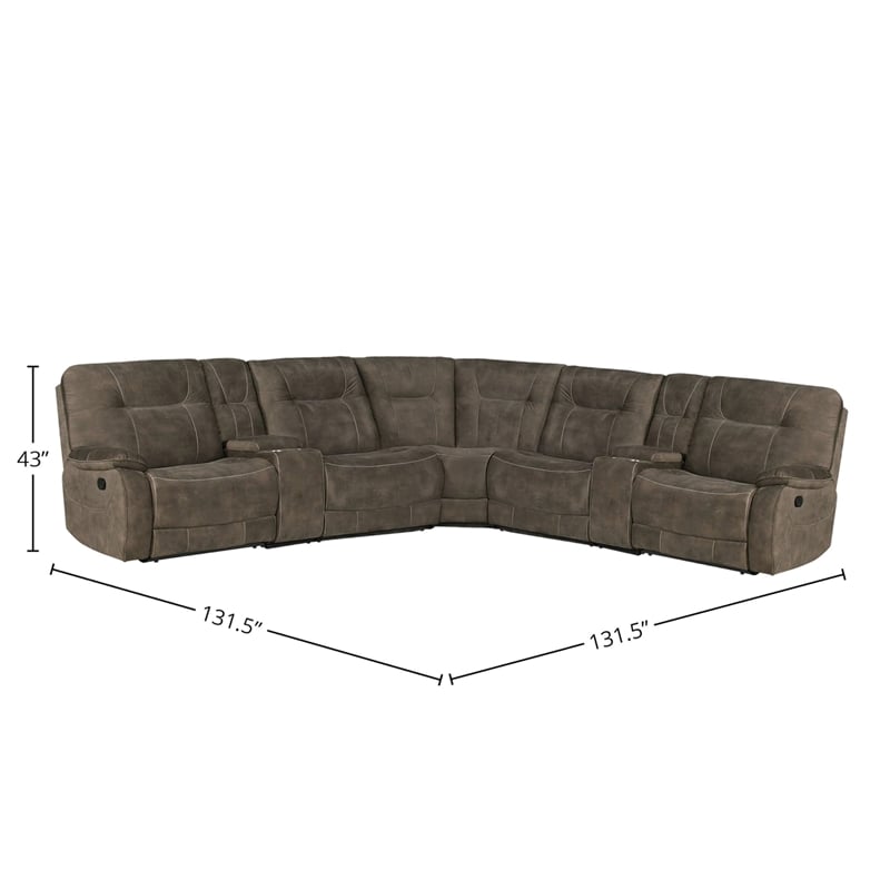 Pemberly Row Shadow Brown 7 Piece Modular Manual Reclining Sectional