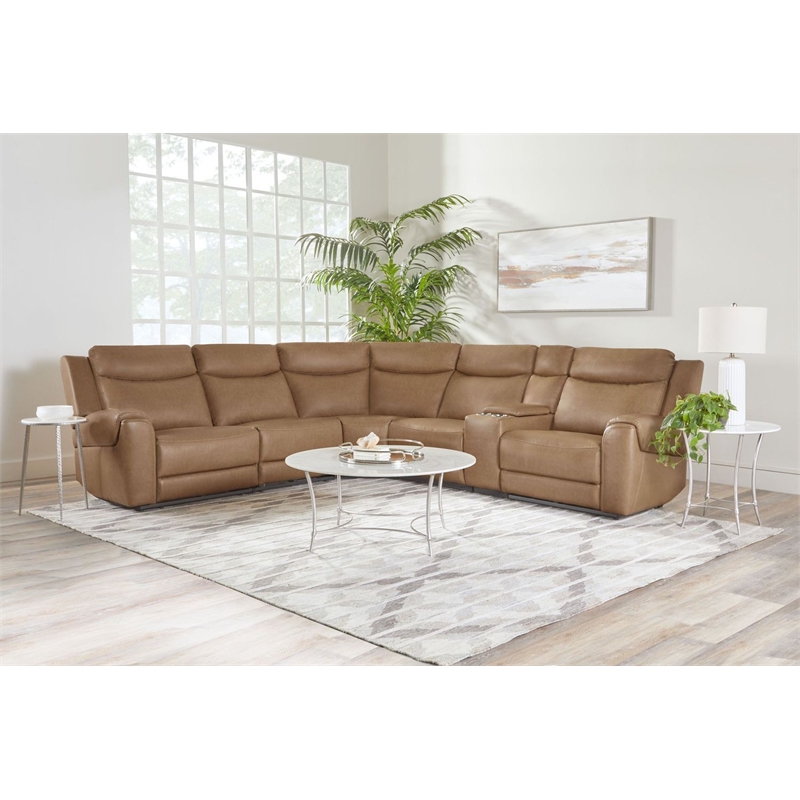 Pemberly Row Cashew 6 Piece Power Reclining Headrests Sectional