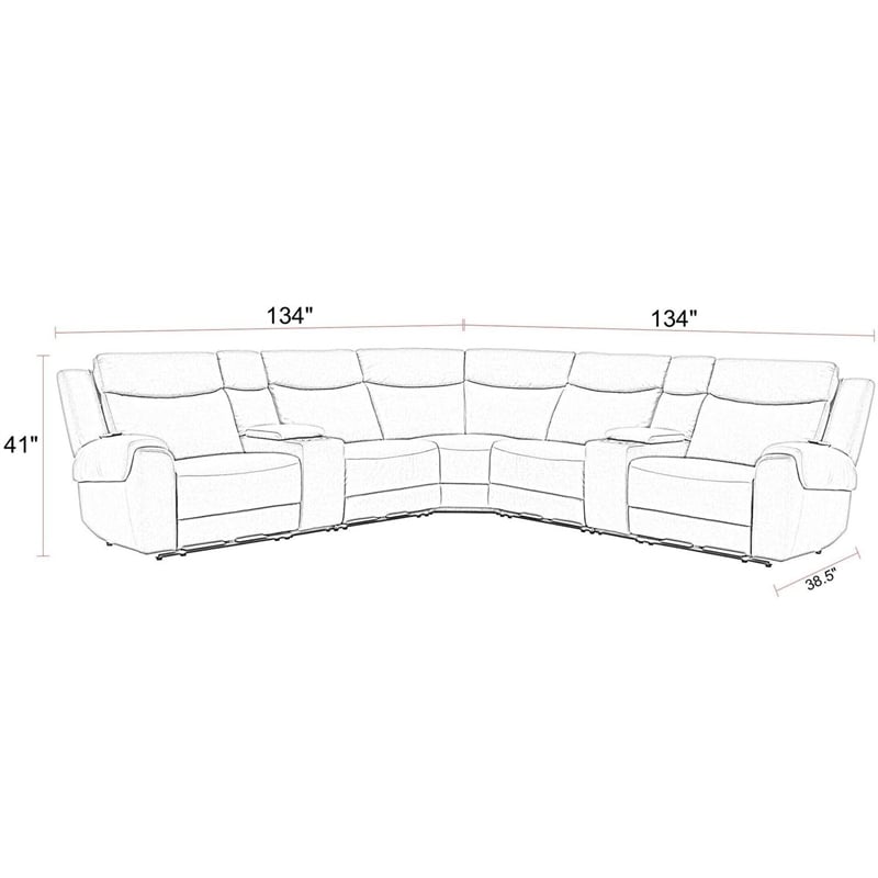 Pemberly Row Cashew 7 Piece Power Reclining Adjustable Headrests Sectional
