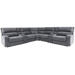 Pemberly Row Bizmark Grey 7 Piece Power Reclining Adjustable Headrests Sectional