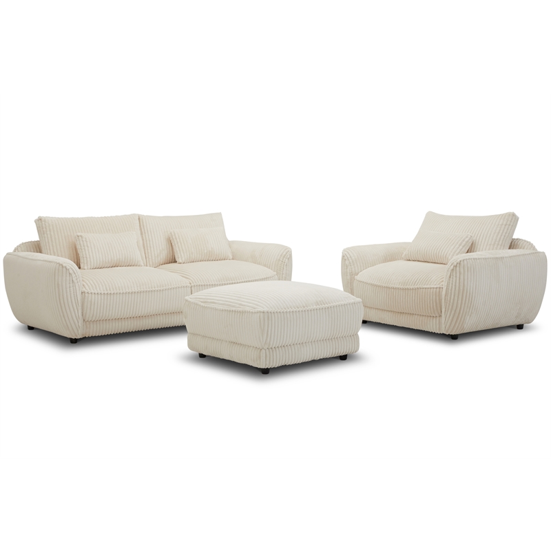 Pemberly Row Mega Ivory Chair and A Half with Lumbar Pillow Two Pack