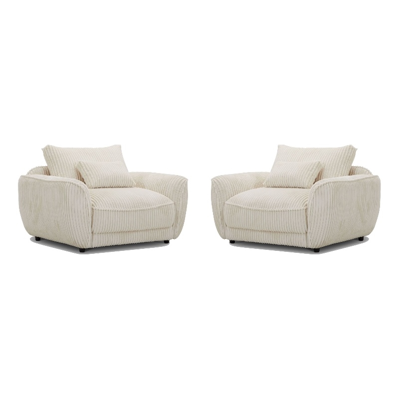 Pemberly Row Mega Ivory Chair and A Half with Lumbar Pillow Two Pack