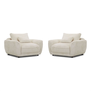 Pemberly Row Mega Ivory Chair and A Half with Lumbar Pillow Two Pack