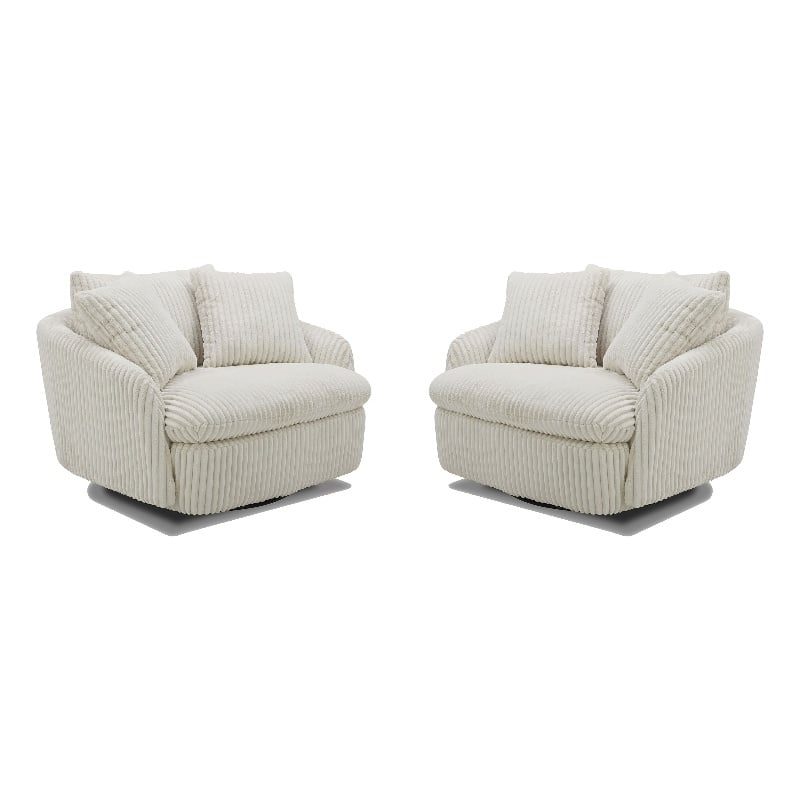 Pemberly Row Mega Ivory Large Swivel Chair with 2 Toss Pillows Two Pack