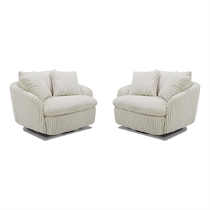Pemberly Row Mega Ivory Large Swivel Chair with 2 Toss Pillows Two Pack