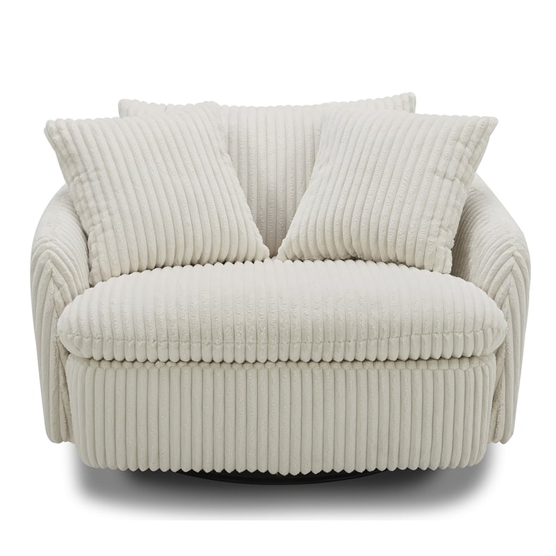Pemberly Row Mega Ivory Large Swivel Chair with 2 Toss Pillows Two Pack