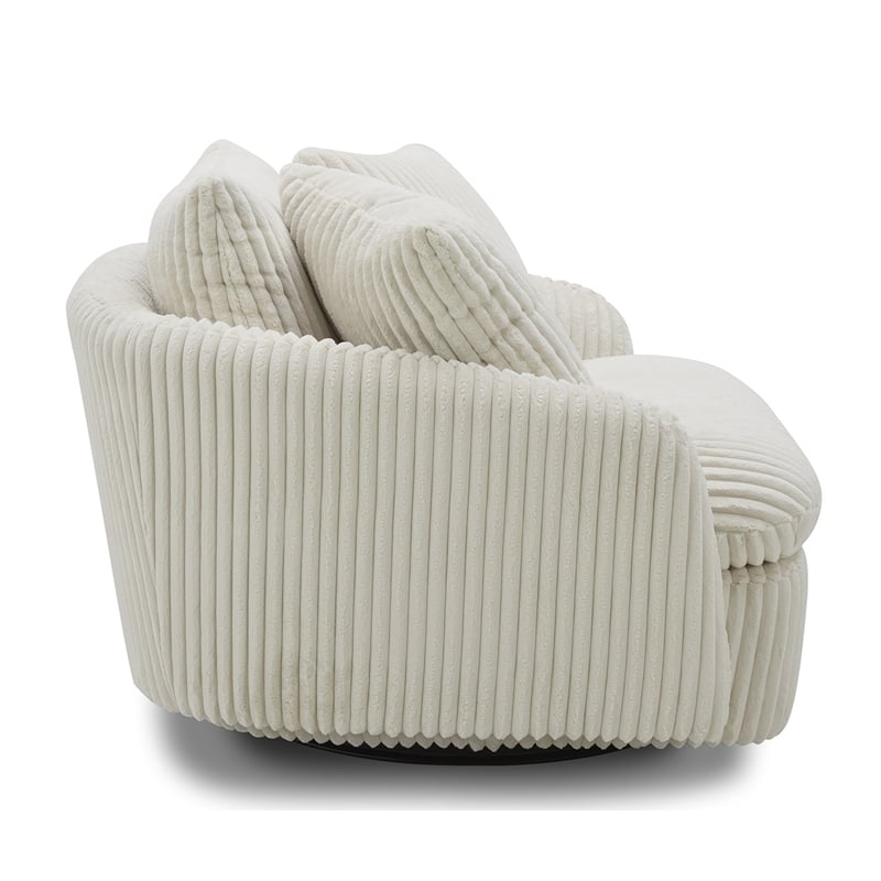 Pemberly Row Mega Ivory Large Swivel Chair with 2 Toss Pillows Two Pack