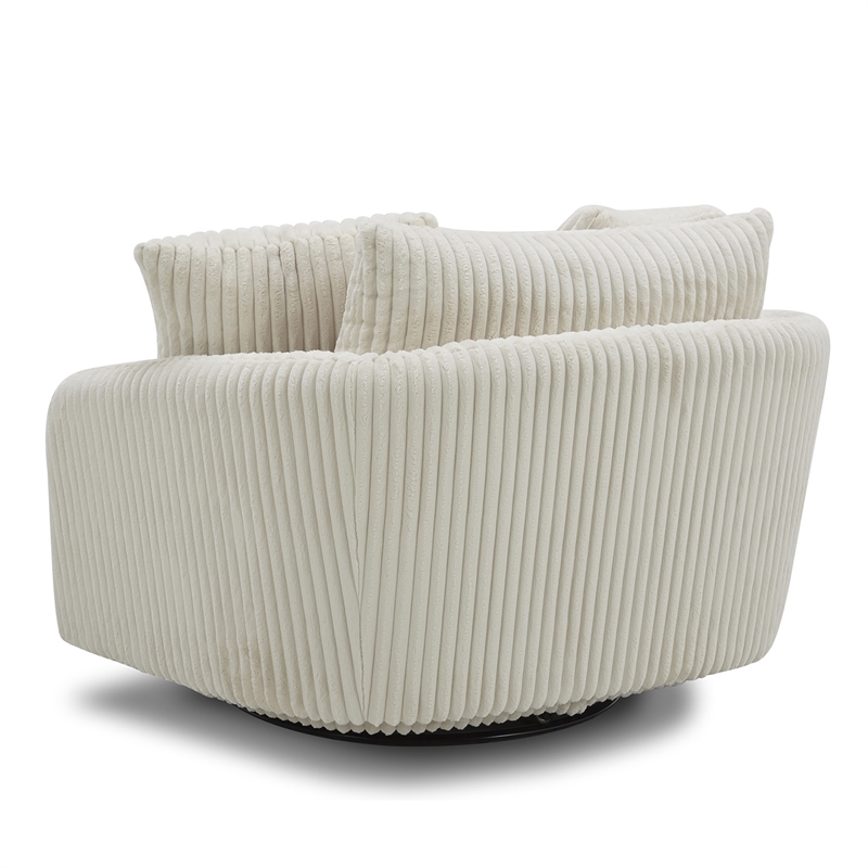 Pemberly Row Mega Ivory Large Swivel Chair with 2 Toss Pillows Two Pack