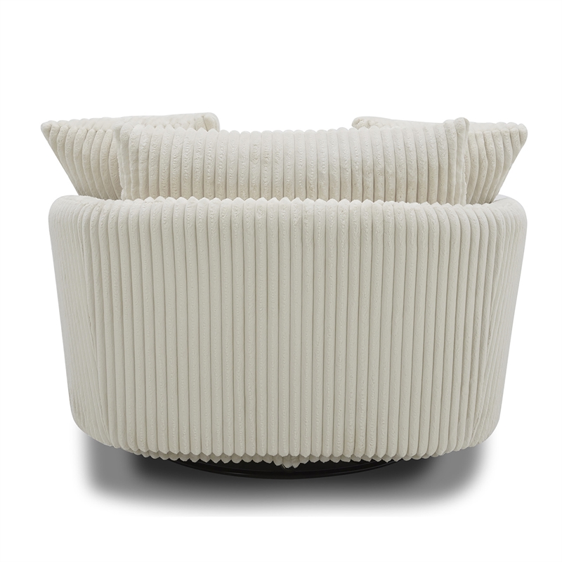 Pemberly Row Mega Ivory Large Swivel Chair with 2 Toss Pillows Two Pack