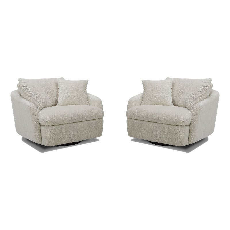 Pemberly Row Utopia Sand Large Swivel Chair with 2 Toss Pillows Two Pack